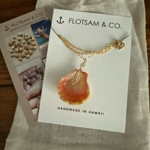 Flotsam & Co. Gold and Orange Shell Necklace. Handmade in Hawaii.